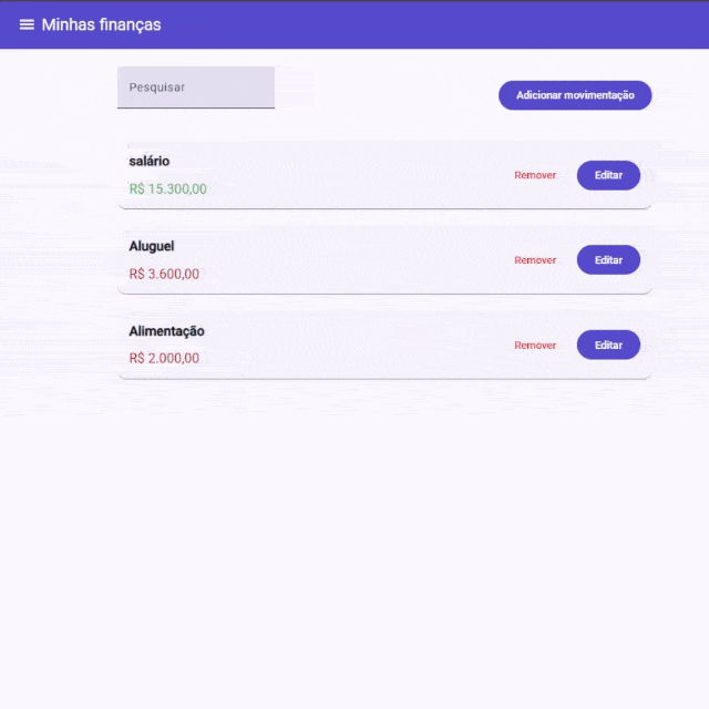 GIF de uma pessoa criando uma transação no aplicativo e depois navegando para outra página que mostra alguns gráficos